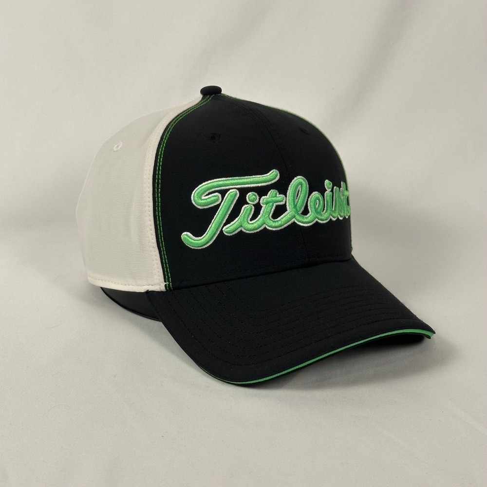 Titleist Golf Hat Men L/XL Black White Green Constrast Stitch Fitted Cap